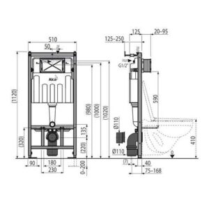 Инсталляция (3 в 1) кнопка ХРОМ (SET-M71) AlcaPLAST